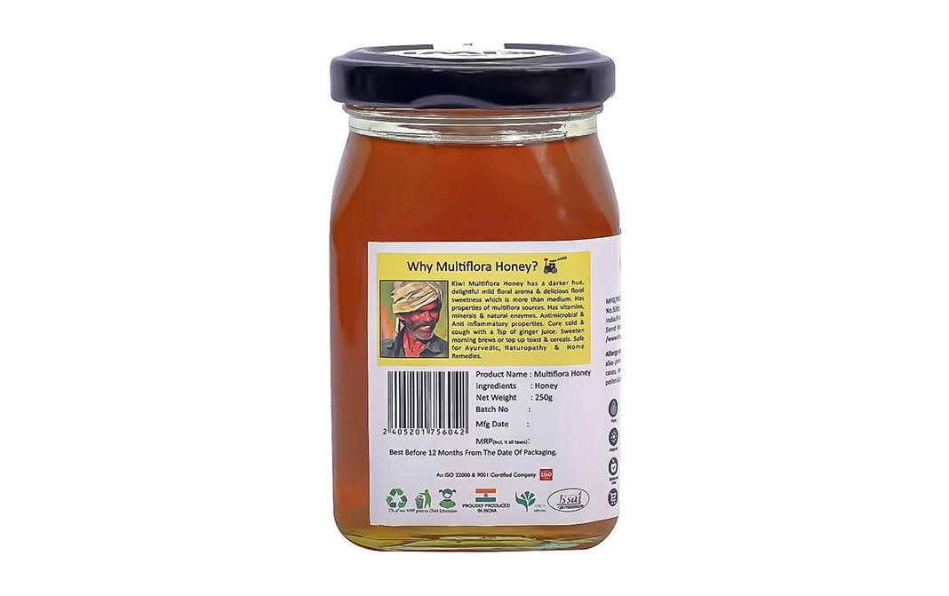 Kiwi Kisan Window Raw Multi-Flora Himalayan Honey    Glass Jar  250 grams